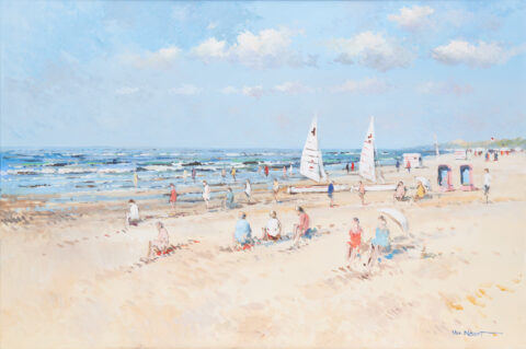 Levendig strand aan de Noordzee